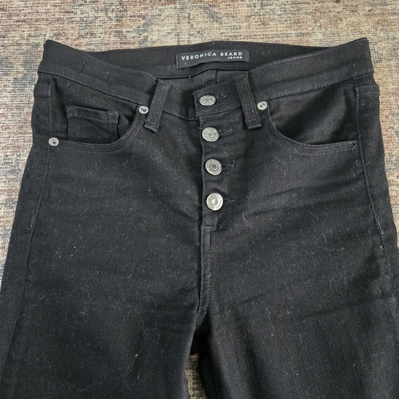Veronica Beard Debbie 10" Ankle-Crop Skinny Jean Black Raven Button Fly Size 26 - Picture 3 of 8